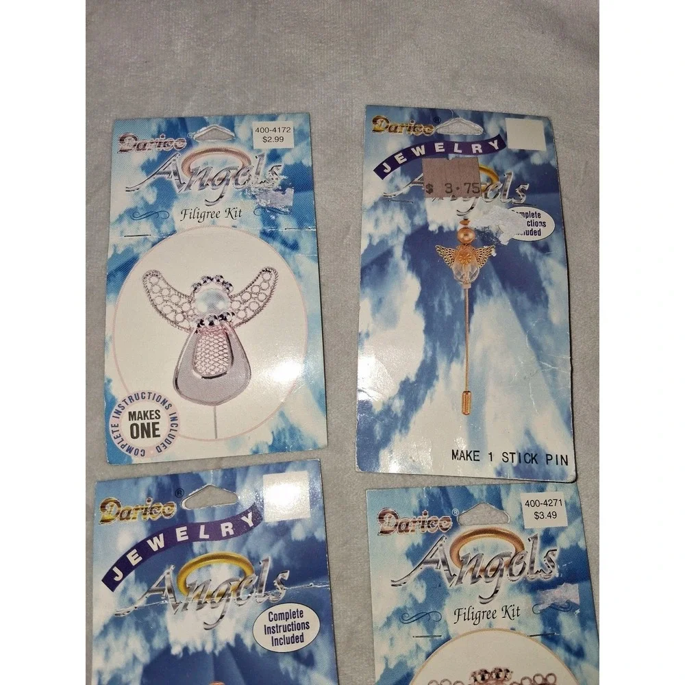 Darice Angels Filigree Jewelry Craft Kits Lot of 4 NOS Stick Pin Barrette Brooch